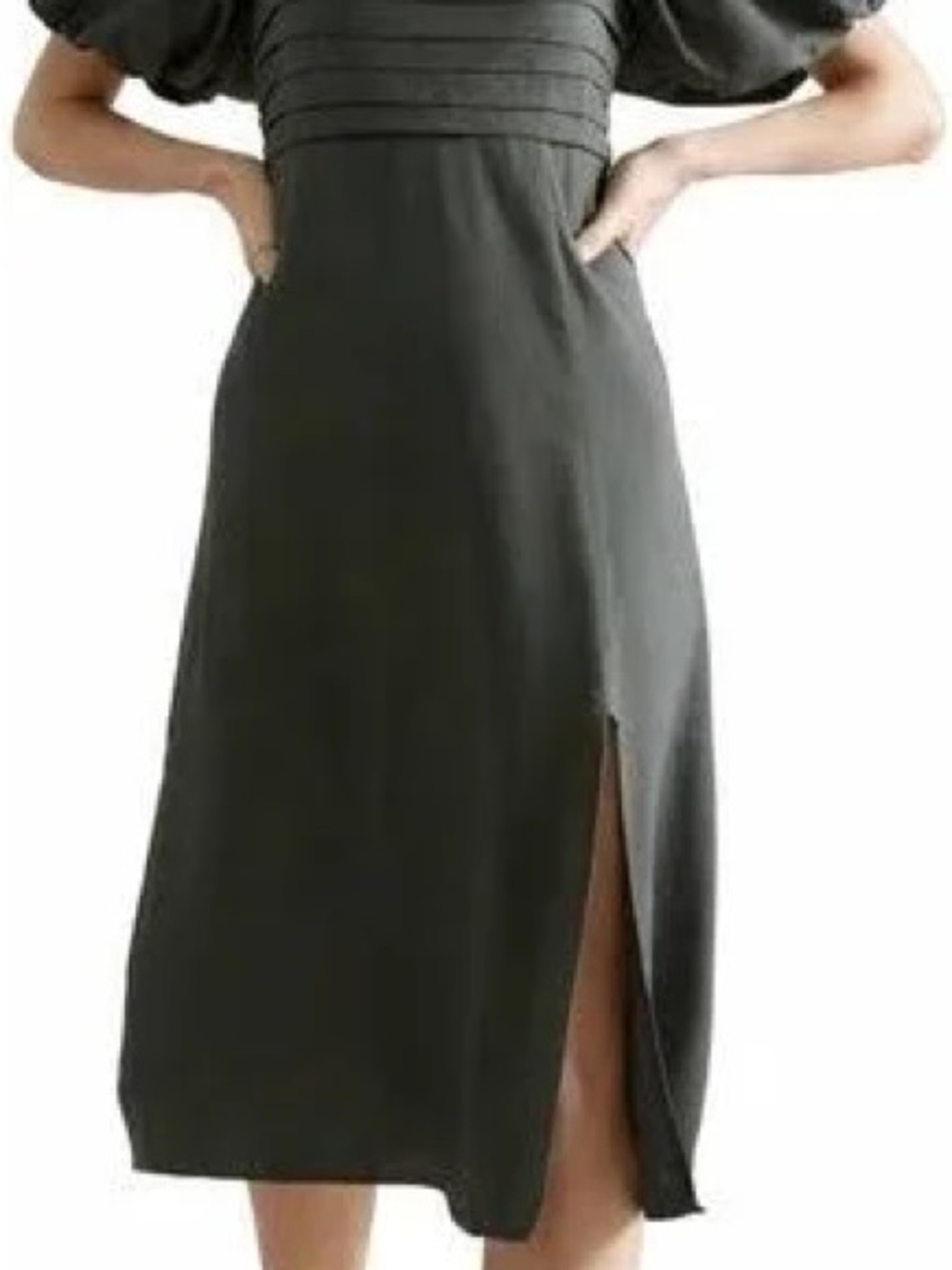 Francesca’s Mi Ami Olive Green Puff Sleeve Midi Dress